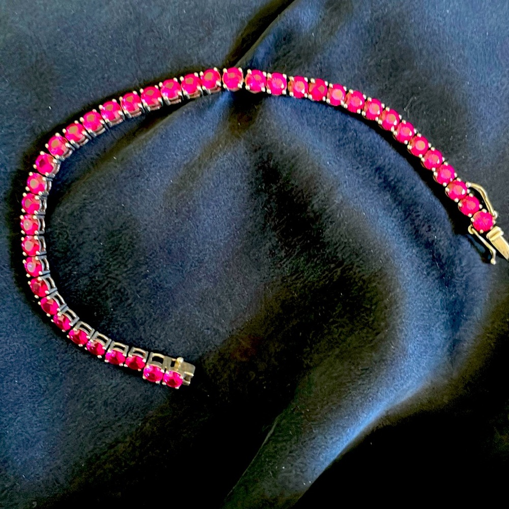 Cushion-Cut Lab-Created Ruby Tennis Bracelet in Sterling Silver
